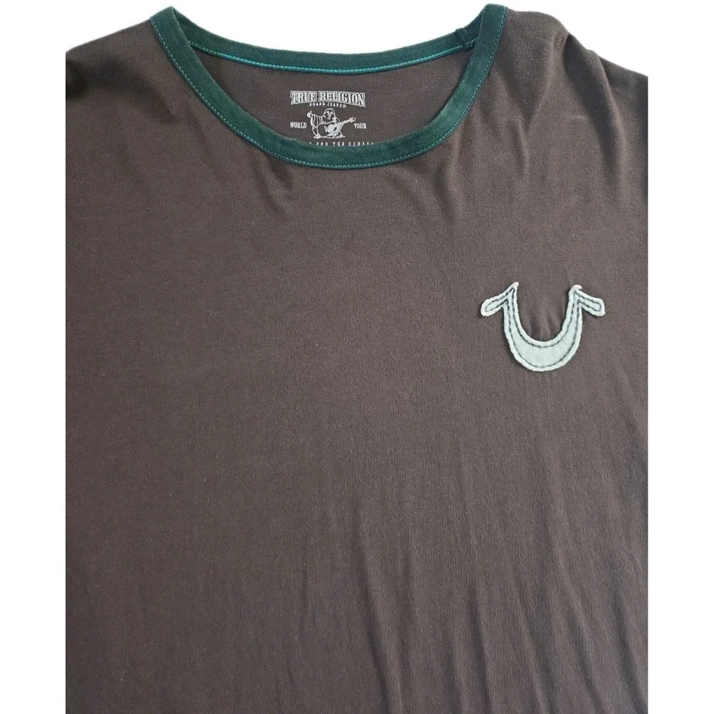 Vintage True Religion Colorblock Long Sleeve Tee Brown Green Size L Y2K